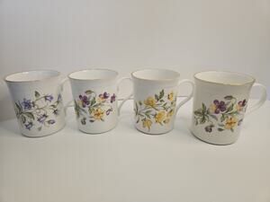 Vintage Crown Trent Fine Bone China Floral Mugs Set of 4 Staffordshire England